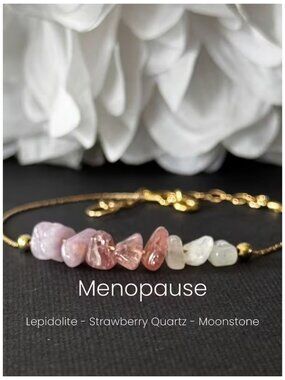 Menopause Bracelet Hormone Balancing Raw Strawberry Quart & Moonstone Crystal